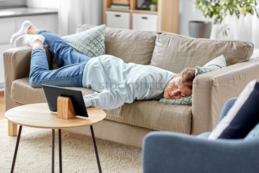 Similar – Image, Stock Photo Smiling woman lying on table