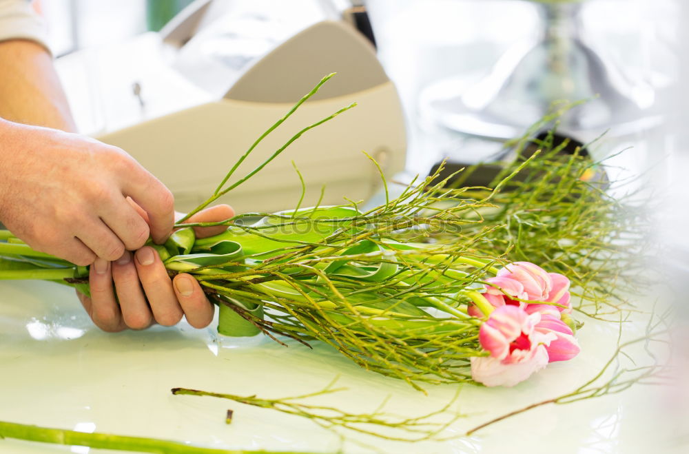 Image, Stock Photo Binding a bouquet of garden flowers