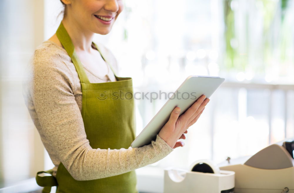 Similar – Image, Stock Photo Young woman with very short haircut with smart phone