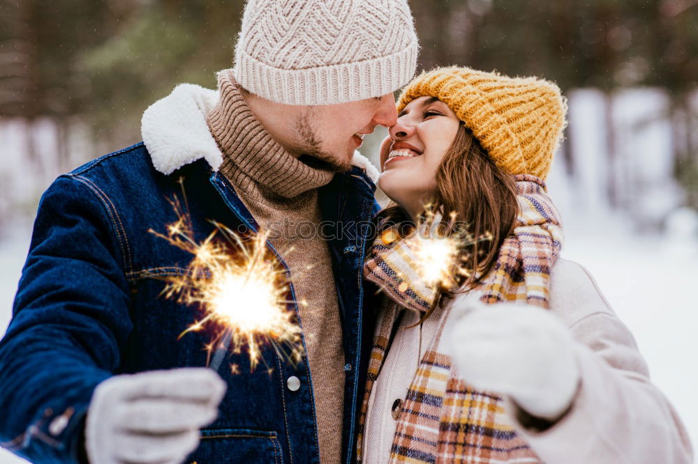 Similar – Image, Stock Photo Couple having fun in winter forest