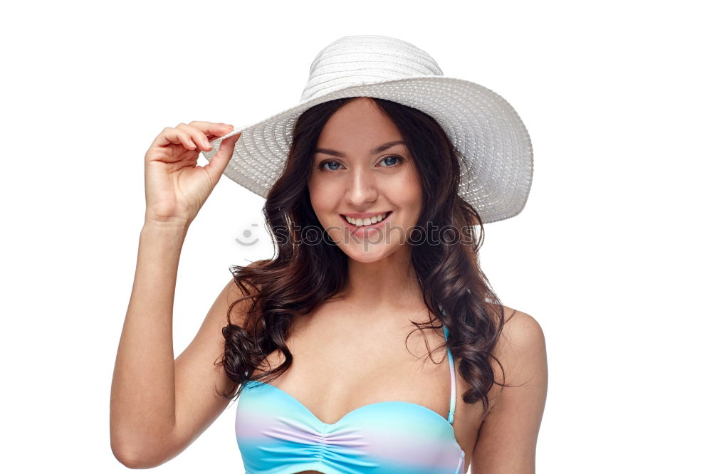 Similar – Image, Stock Photo Young Woman Portrait With White Beach Hat