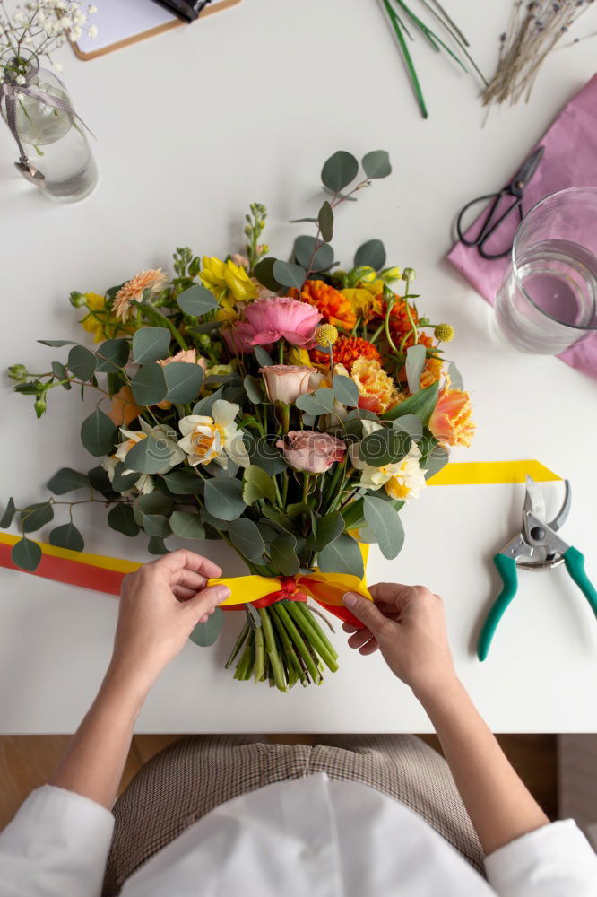 Similar – Image, Stock Photo Female hands make an autumn bouquet
