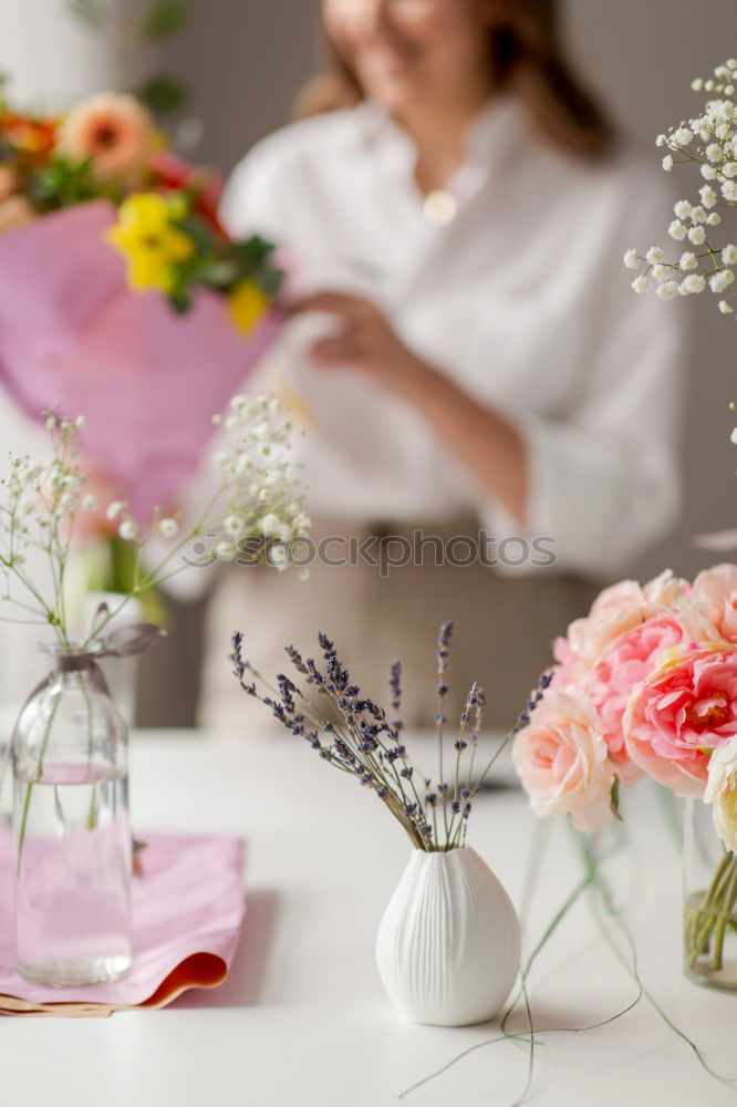 Similar – Image, Stock Photo Beautiful Girl And Purple Roses Flower Bouquet Present