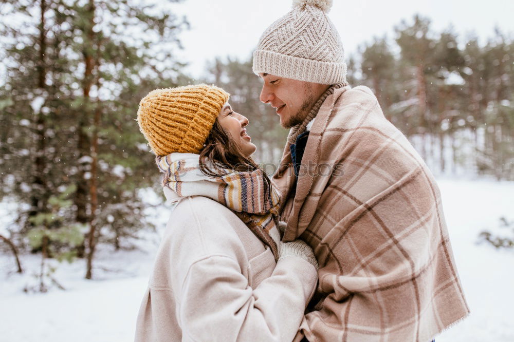 Similar – Image, Stock Photo winter portrait of happy couple playing in snowy forest