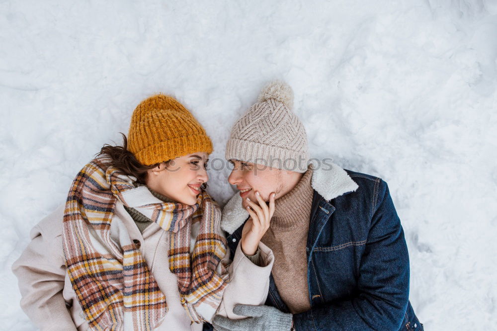 Similar – Image, Stock Photo winter portrait of happy couple playing in snowy forest