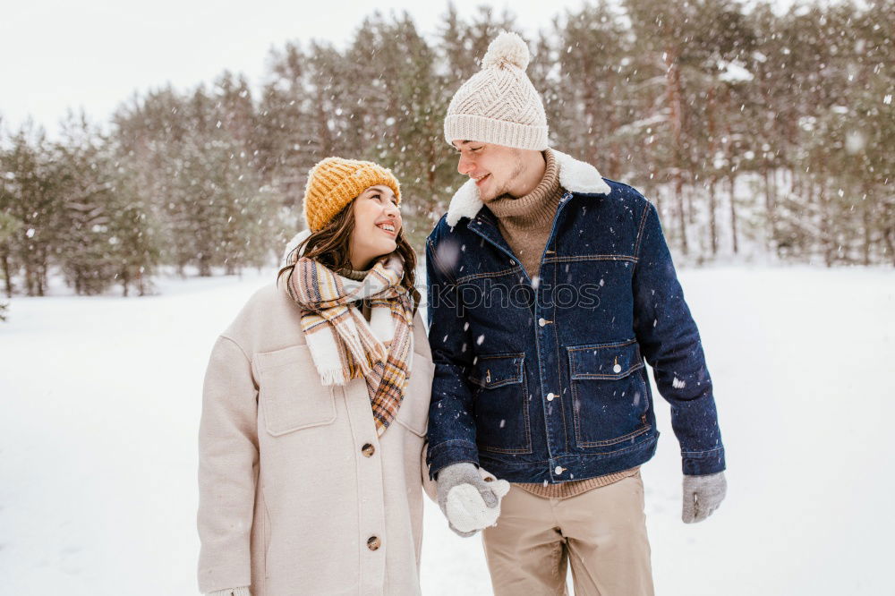 Similar – Image, Stock Photo Happy couple looking each other and laughing outdoors