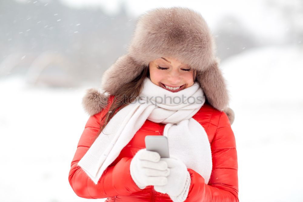 Similar – cute baby girl in knitted scarf walking in winter