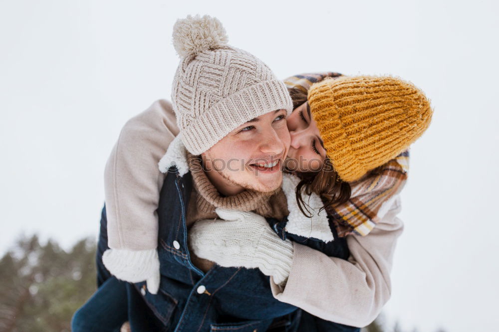 Similar – Image, Stock Photo Friends playing snowballs in woods