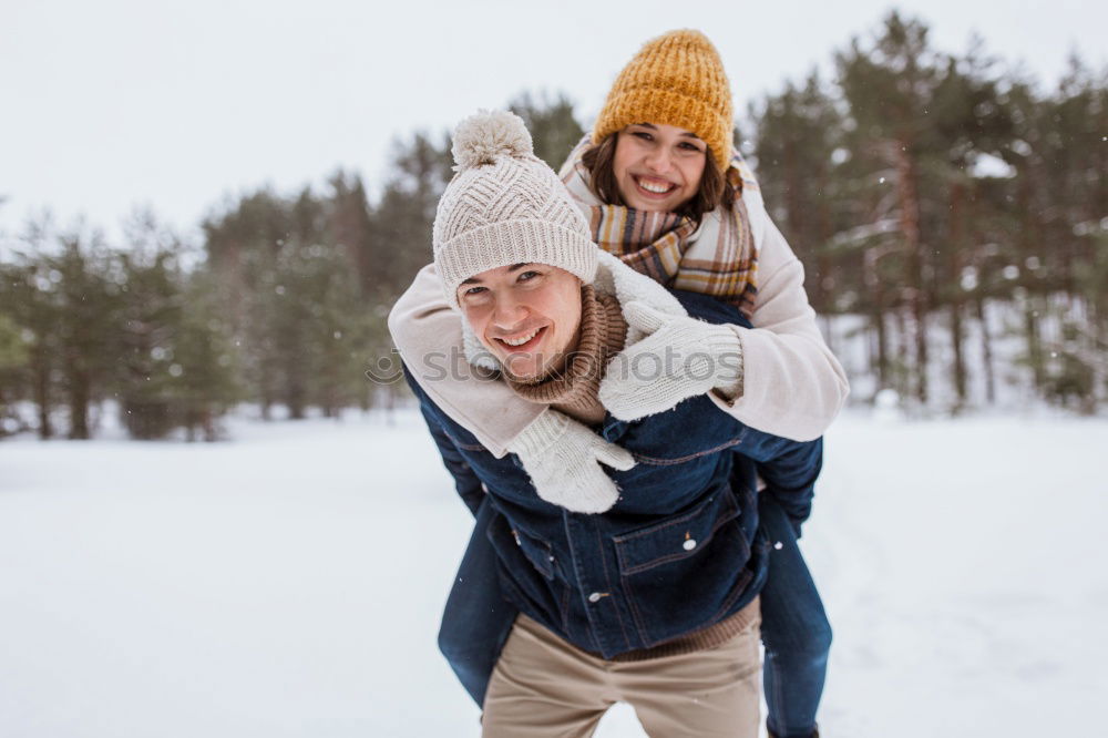 Image, Stock Photo Couple having fun in winter forest