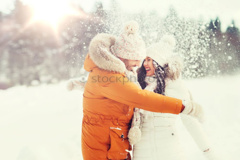 Similar – Image, Stock Photo happy young loving couple walking in snowy winter