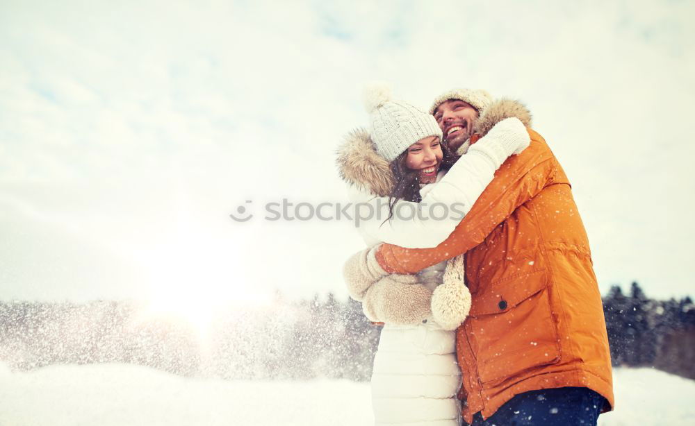 Similar – Image, Stock Photo happy young loving couple walking in snowy winter