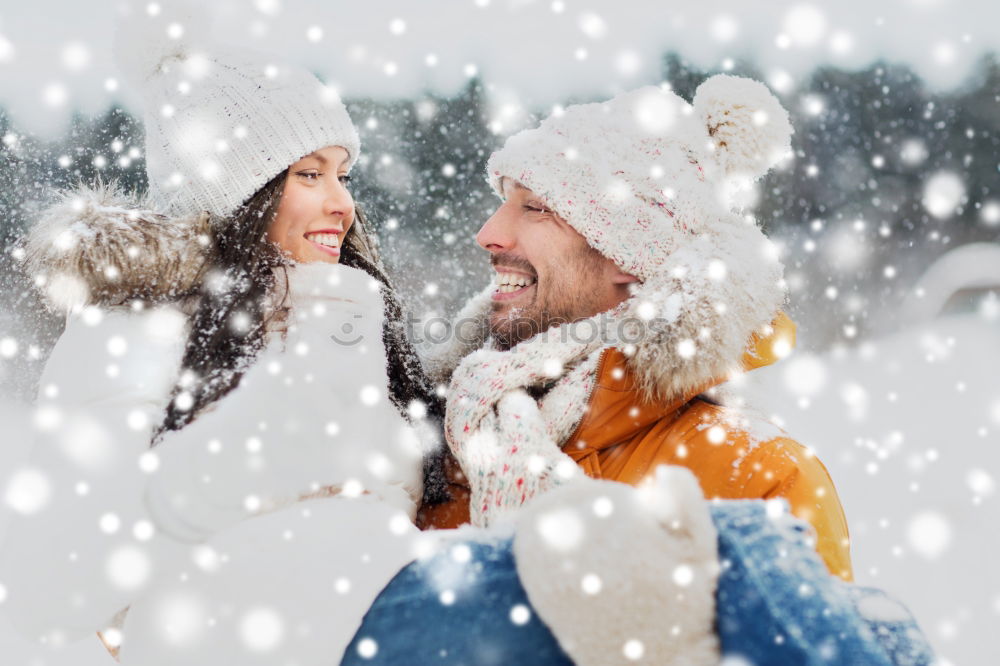 Similar – Image, Stock Photo happy loving couple walking in snowy winter forest