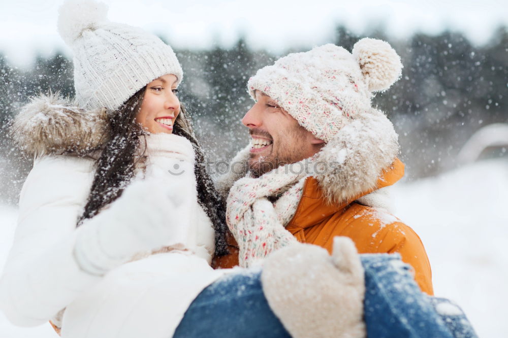 Similar – Image, Stock Photo happy loving couple walking in snowy winter forest