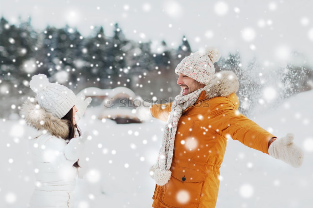 Similar – Image, Stock Photo Friends playing snowballs in woods