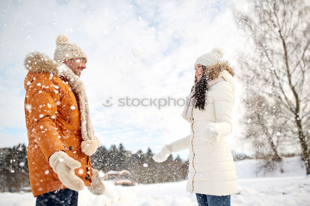 Similar – Image, Stock Photo winter portrait of happy couple playing in snowy forest