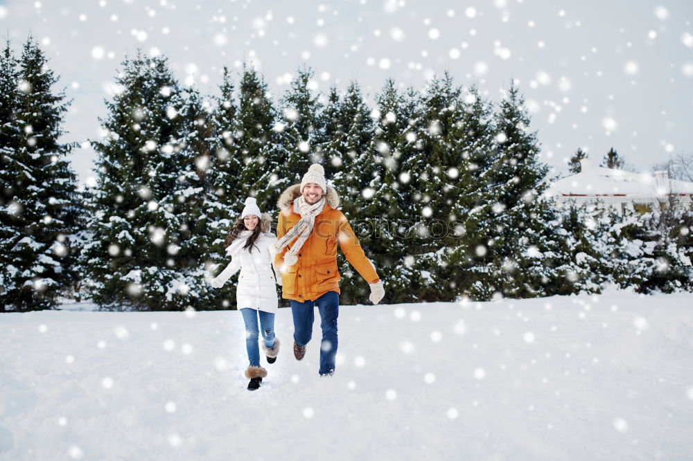 Similar – Image, Stock Photo Lifestyle winter portrait of romantic couple walking