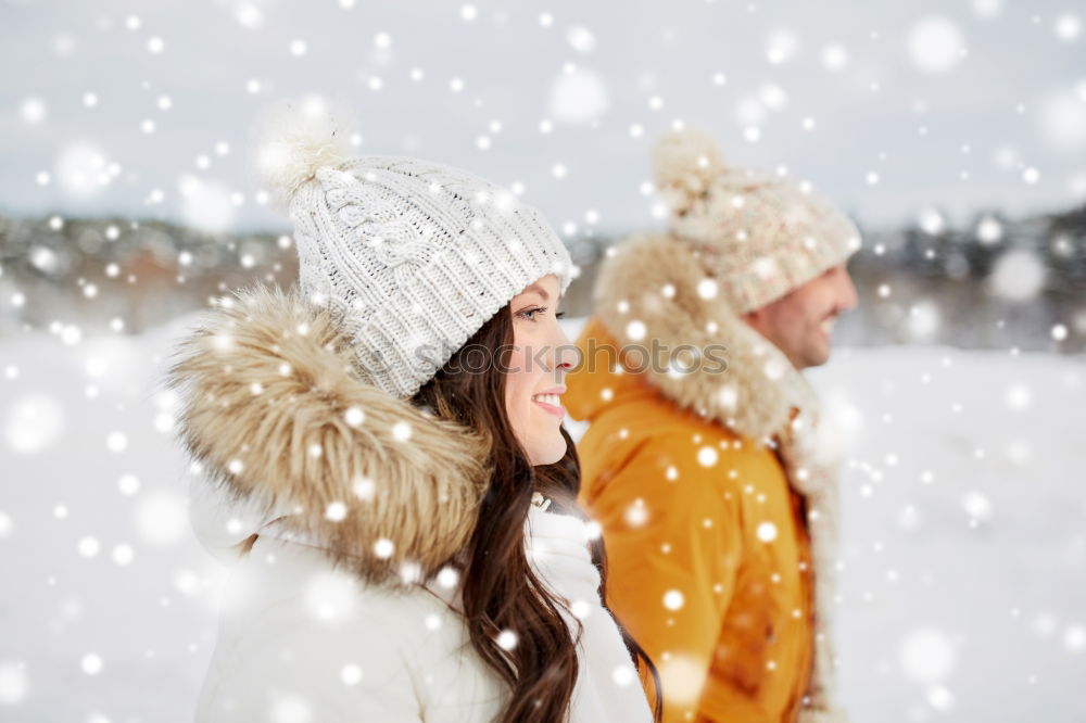 Similar – Image, Stock Photo happy loving couple walking in snowy winter forest