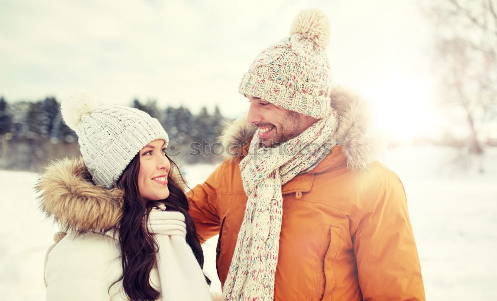 Similar – Image, Stock Photo happy loving couple walking in snowy winter forest