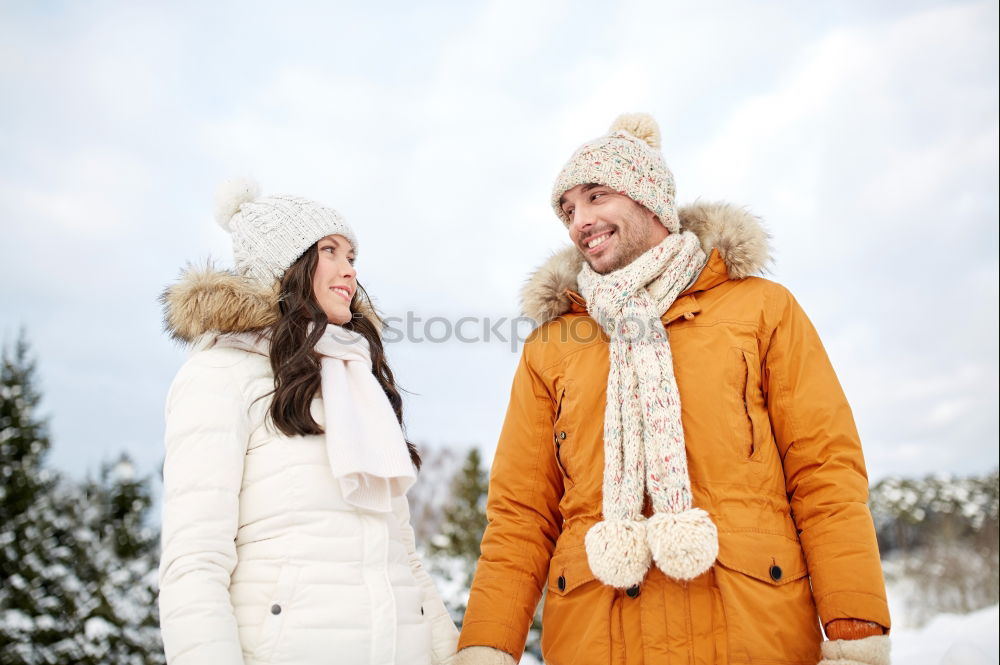 Similar – Image, Stock Photo Happy couple looking each other and laughing outdoors