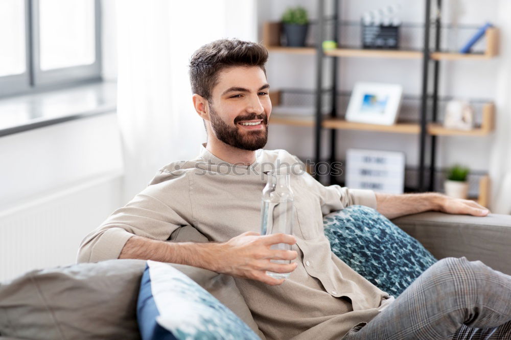 Similar – Image, Stock Photo Happy young man seating in a restaurant
