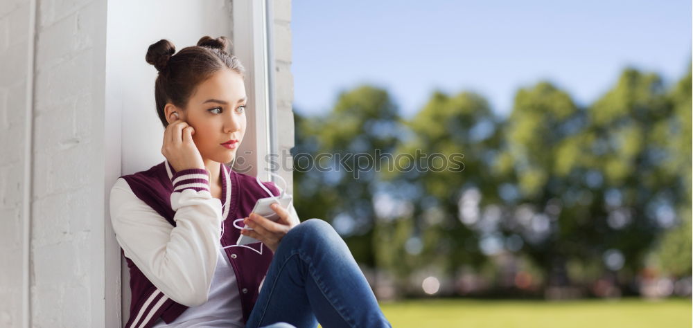 Similar – Image, Stock Photo Girl playing ukulele in garden chair