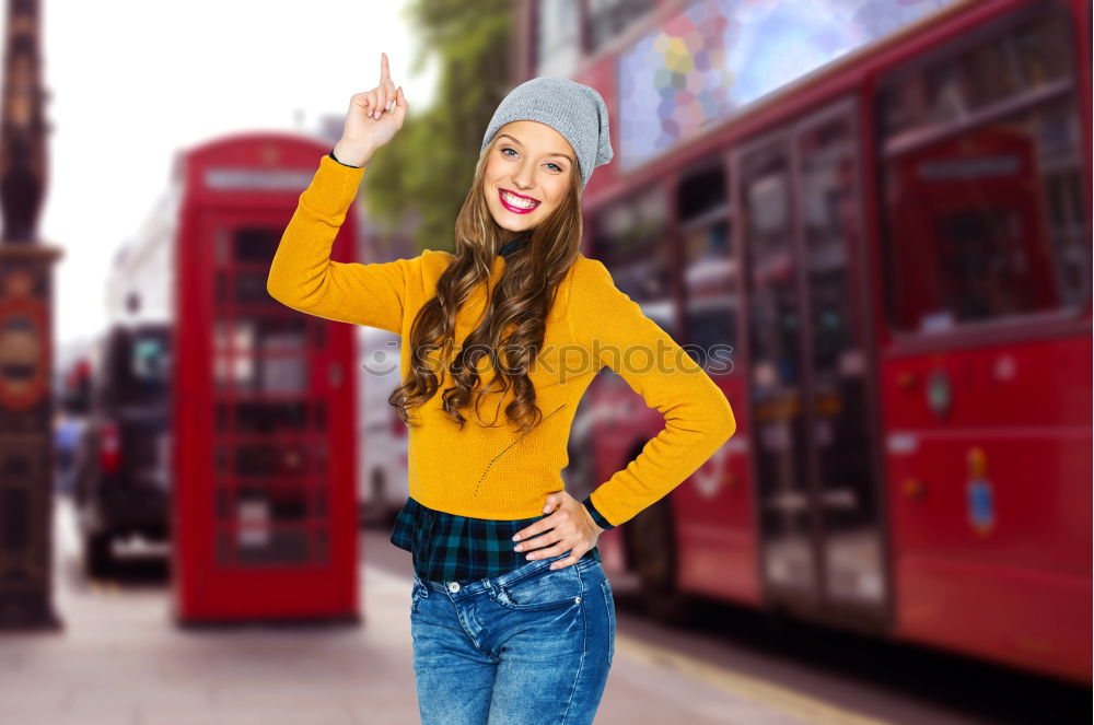 Similar – Image, Stock Photo Girl in casual clothes smiling in the metro.