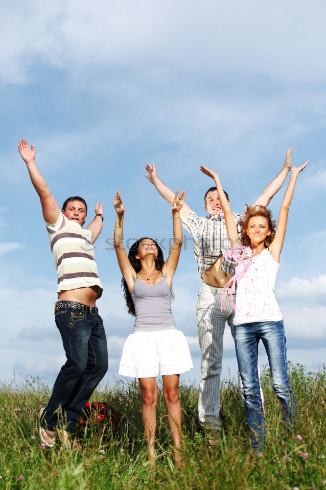 Similar – Image, Stock Photo Multiracial young people jumping together outdoors