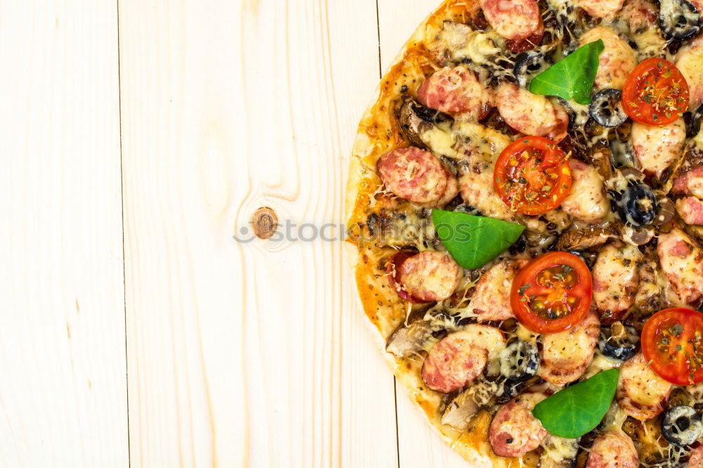 Similar – Image, Stock Photo Italian Pizza With Rucola, Prosciutto Ham And Parmesan Cheese