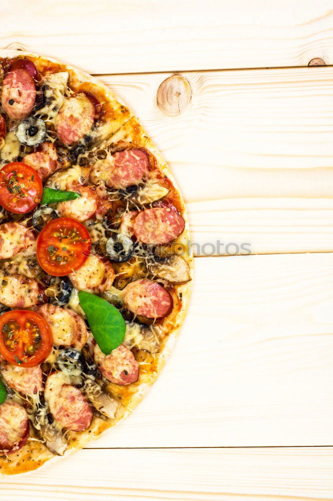 Similar – Image, Stock Photo Italian Pizza With Rucola, Prosciutto Ham And Parmesan Cheese