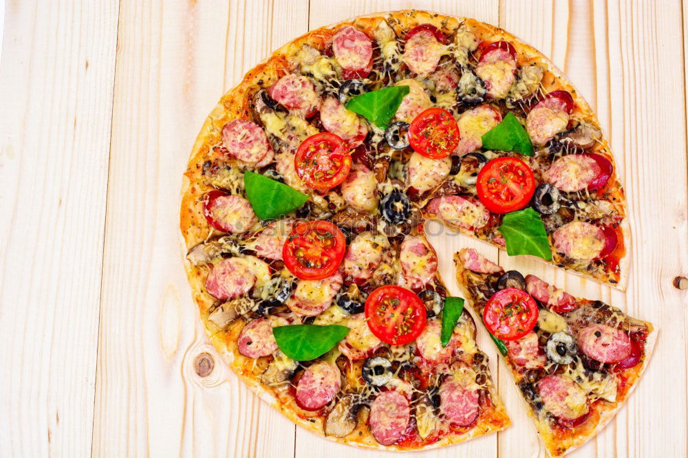 Similar – Image, Stock Photo Italian Pizza With Rucola, Prosciutto Ham And Parmesan Cheese