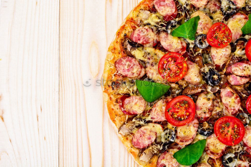 Similar – Image, Stock Photo Italian Pizza With Rucola, Prosciutto Ham And Parmesan Cheese