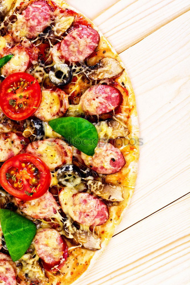 Similar – Image, Stock Photo Italian Pizza With Rucola, Prosciutto Ham And Parmesan Cheese