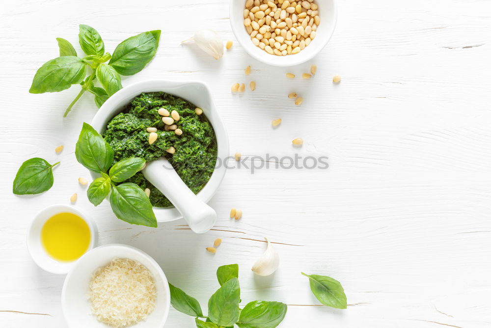 Similar – Image, Stock Photo Green herbs salad with oil in white skin