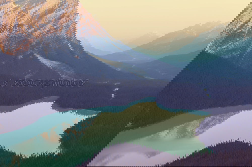 Similar – Image, Stock Photo Sunrise over the glacier behind Lake Louise, Canada