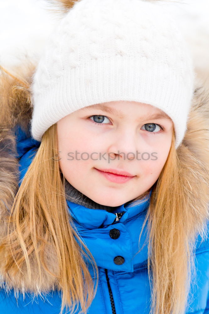 Image, Stock Photo Cute girl with blue eyes in white hat