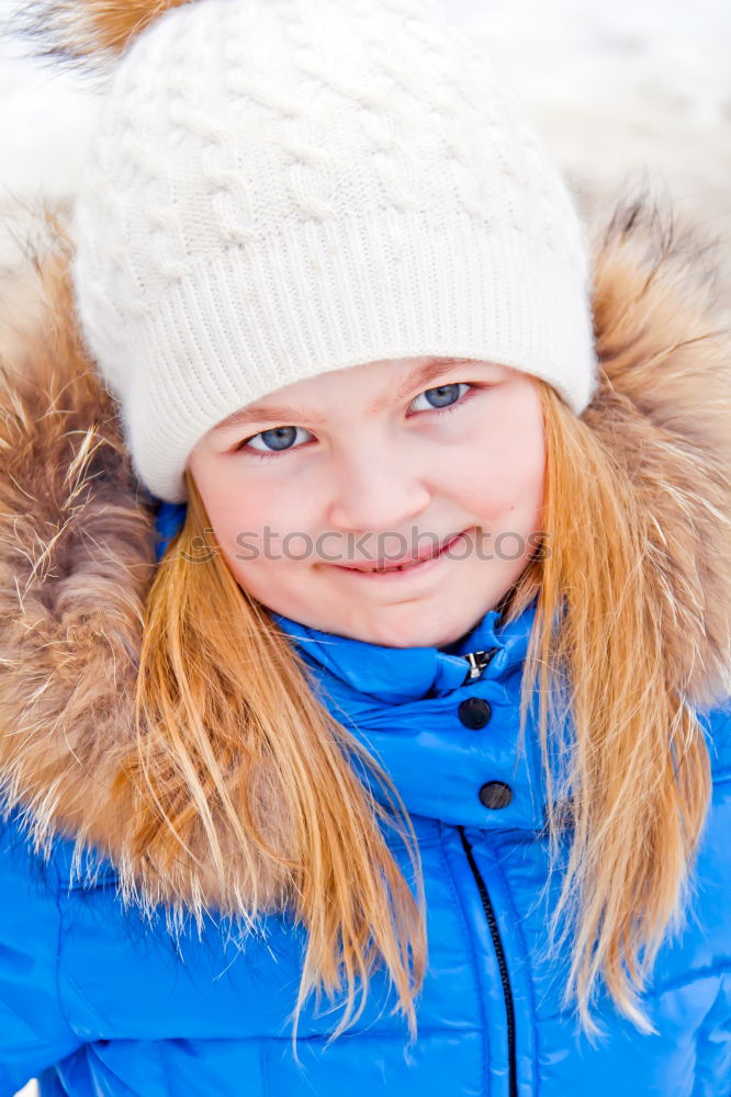 Similar – Image, Stock Photo Cute girl with blue eyes in white hat