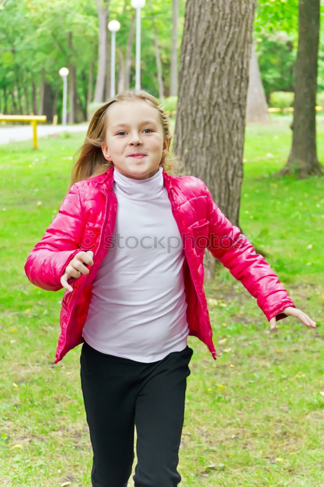 Similar – Image, Stock Photo Cute running European girl