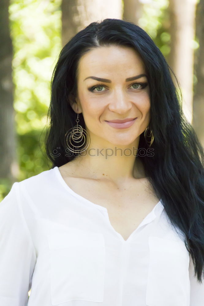 Similar – Image, Stock Photo Beautiful brunette in white on green