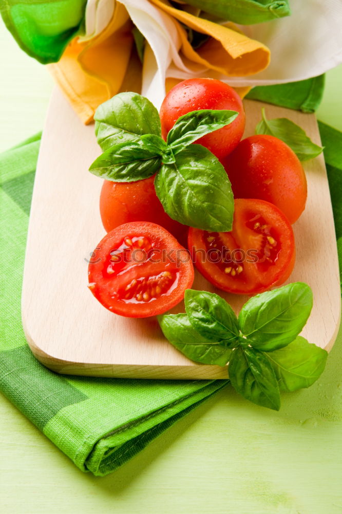 Similar – Image, Stock Photo Spaghetti with basil pesto and tomatoes, ingredients