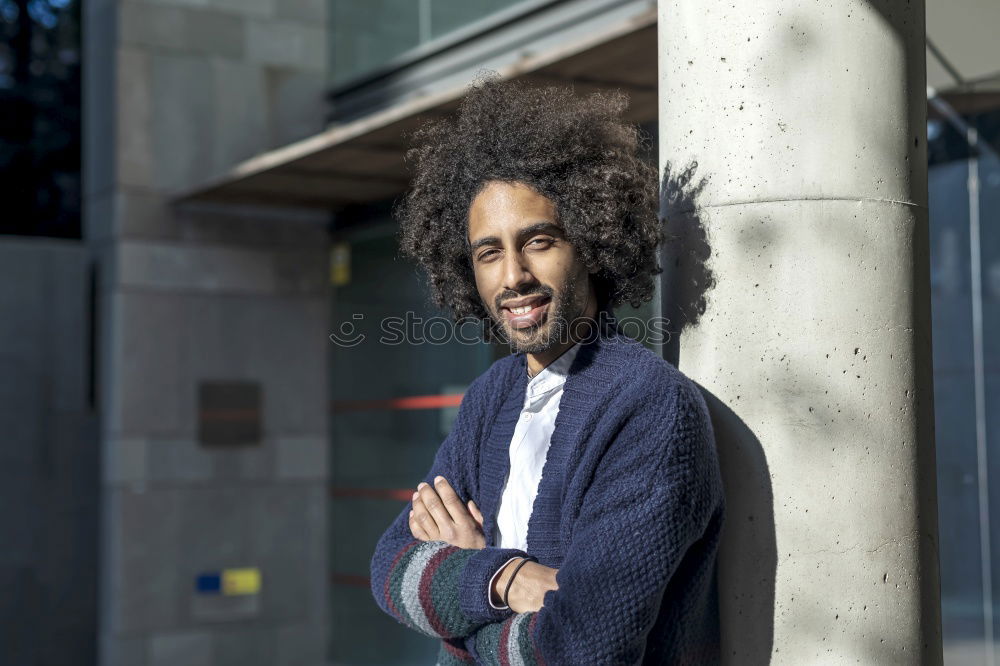 Image, Stock Photo Front view of a smiling afro man arms crossed