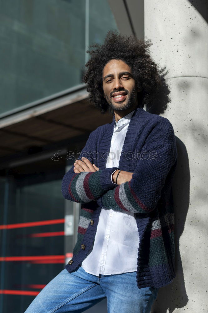 Similar – Image, Stock Photo Front view of a smiling afro man arms crossed