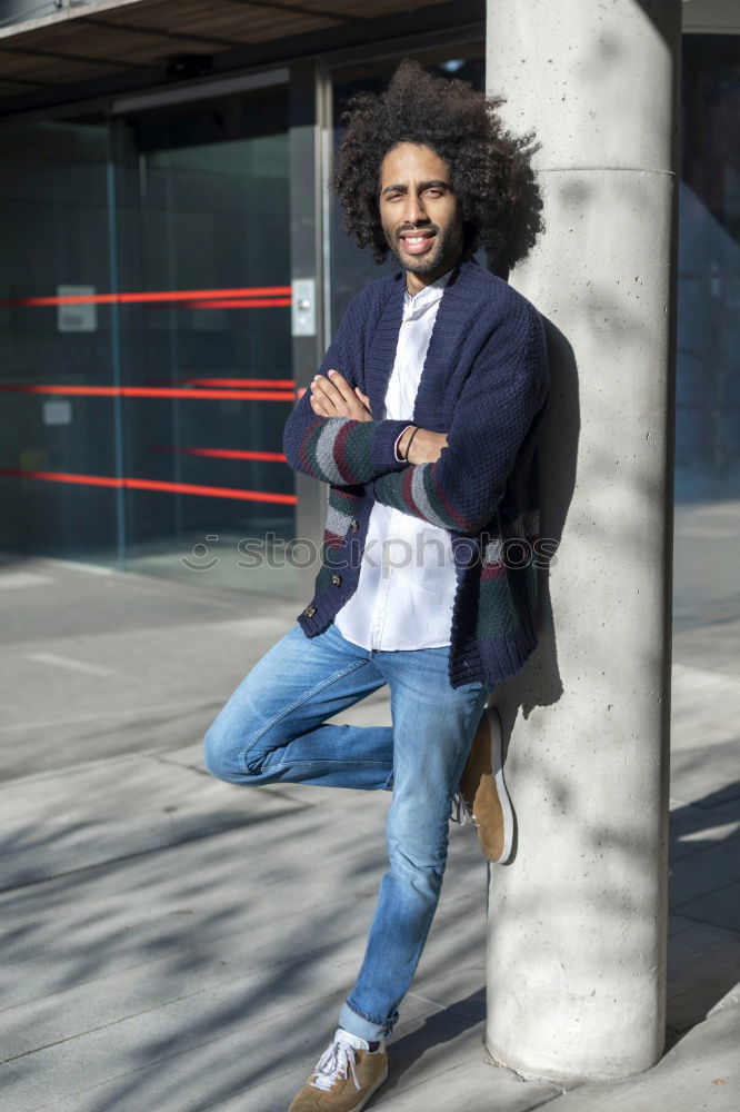 Similar – Image, Stock Photo Front view of a smiling afro man arms crossed