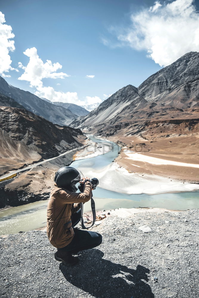 Similar – Image, Stock Photo Man on mountain viewpoint