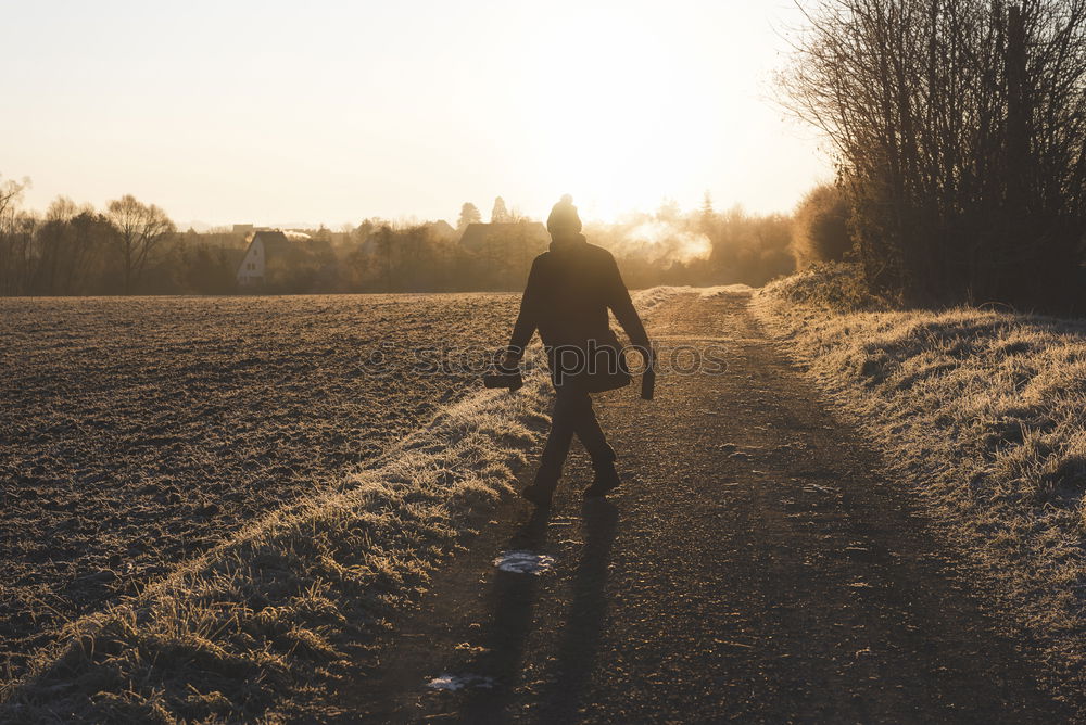 Similar – Image, Stock Photo Person walking on road in woods