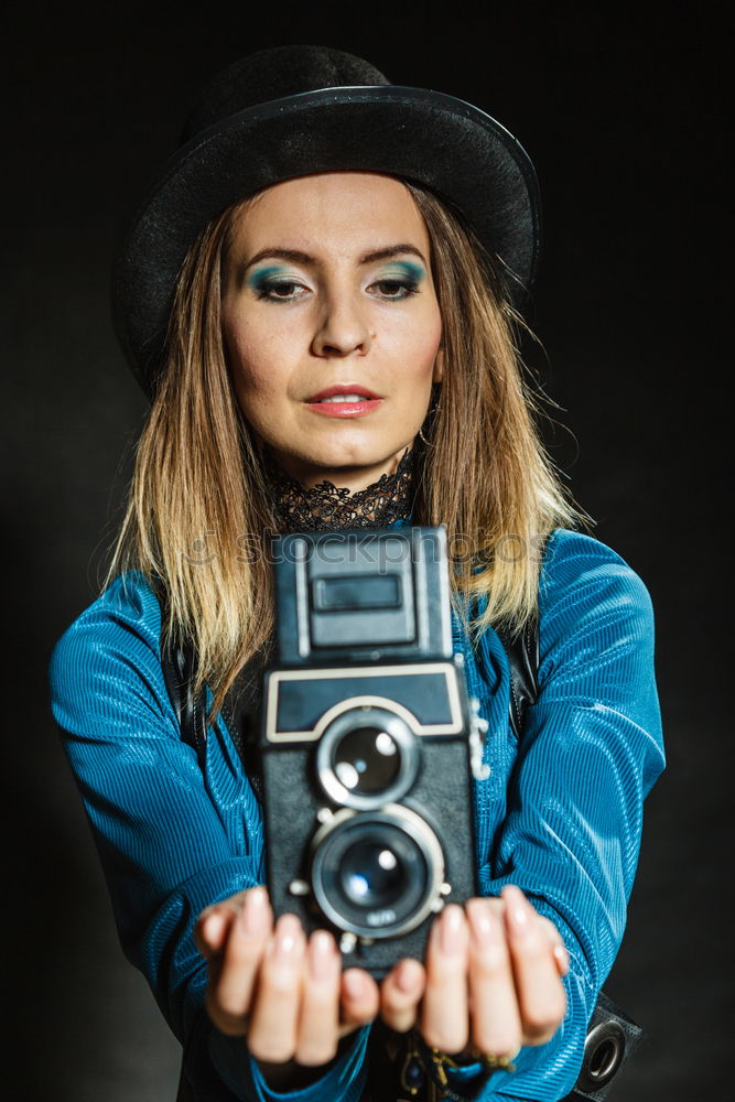 Similar – Image, Stock Photo Laughing woman with camera