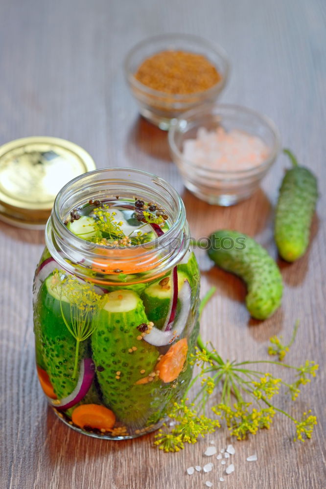 Similar – Pickling cucumbers with home garden vegetables and herbs