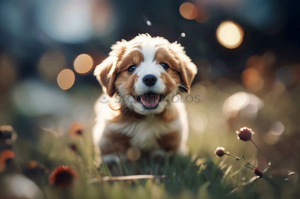 Image, Stock Photo Funny dog lying on ground between plants