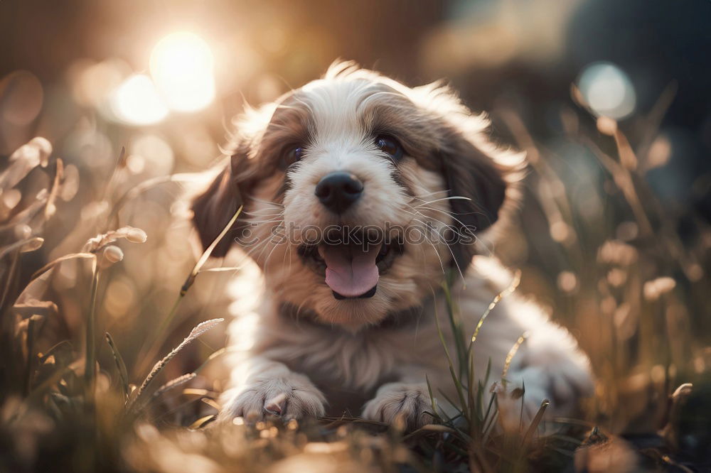 Similar – Image, Stock Photo Funny dog lying on ground between plants