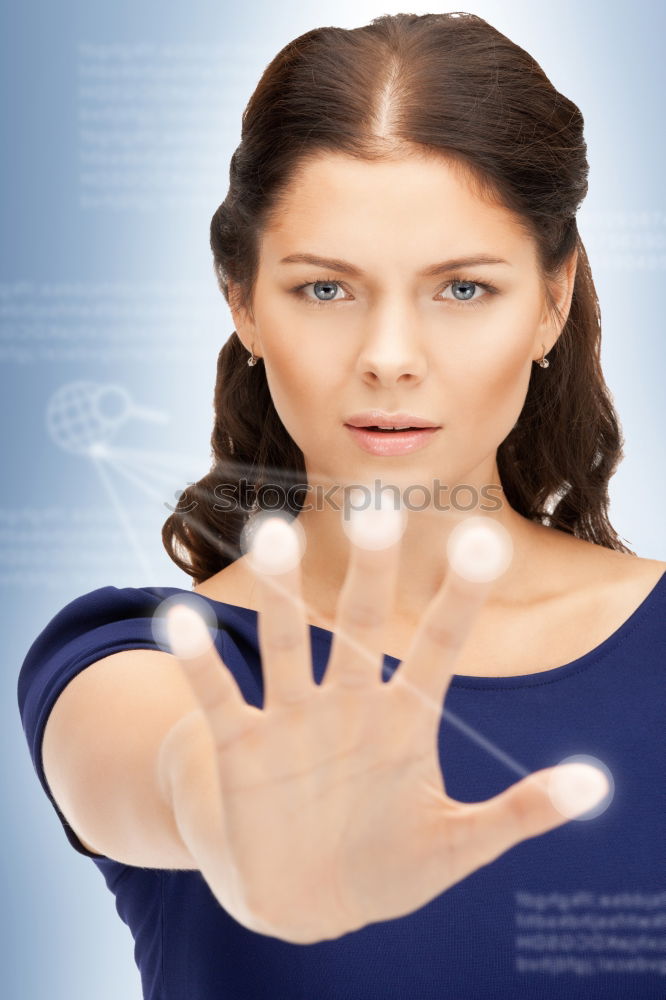 Similar – Young smiling blonde woman gets her hair ready