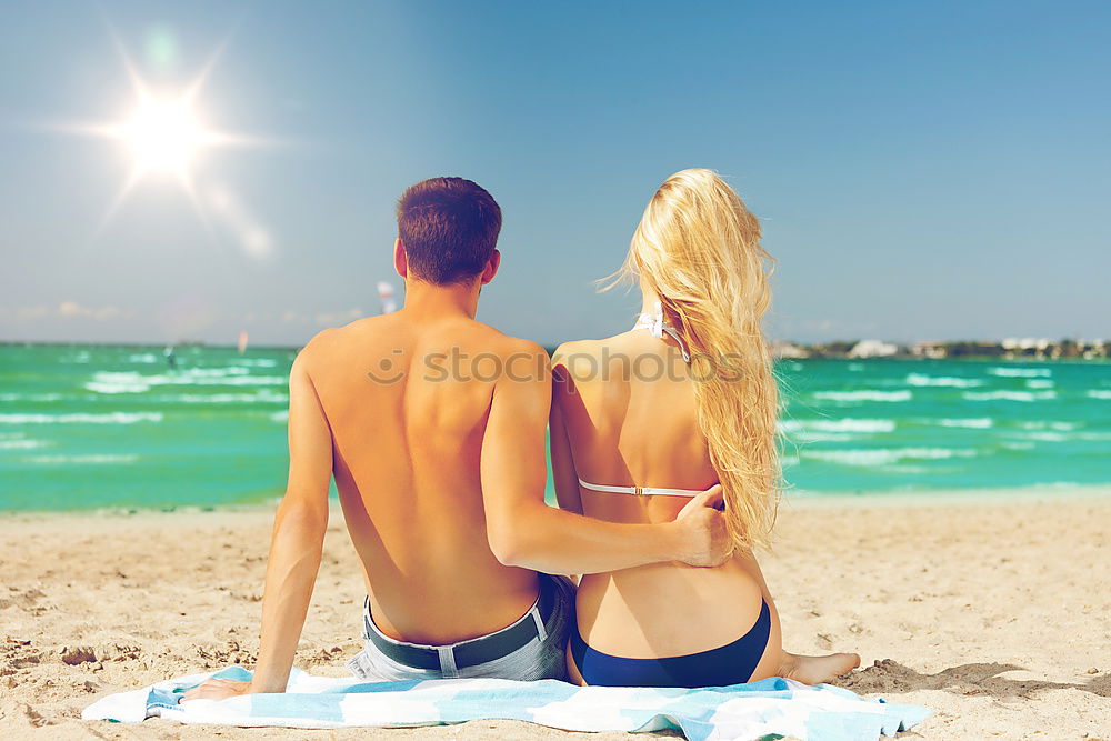 Similar – Image, Stock Photo Crop couple in swimsuit holding hands